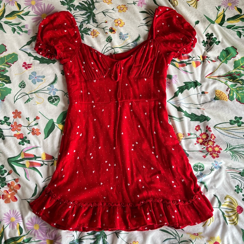 B-Smart Red Puff-Sleeve Ruffle Mini Dress - Picture 2 of 8